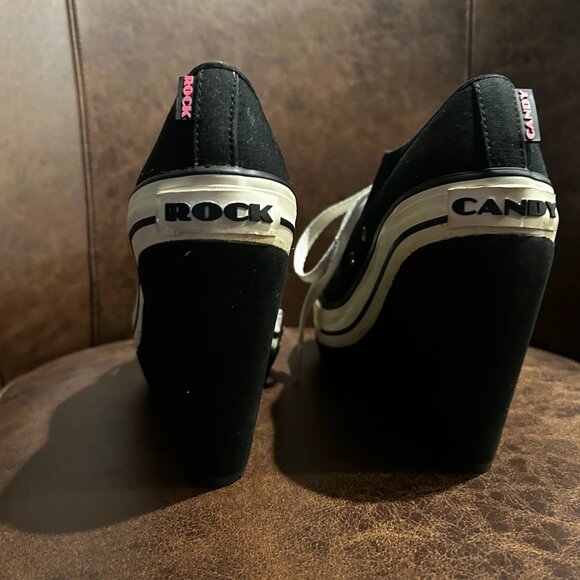 New Rock And Candy 4" High Wedge Lace up Sneakers  Black & White Y2K - Picture 12 of 12